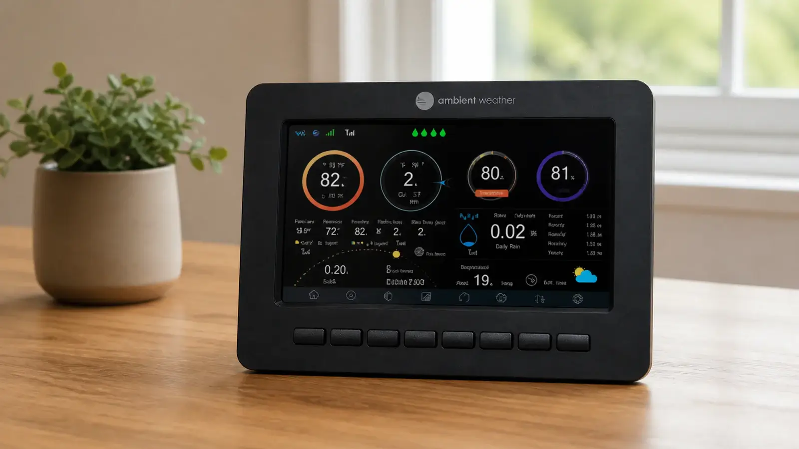 Ambient Weather premium TFT color console on a home-office desk
