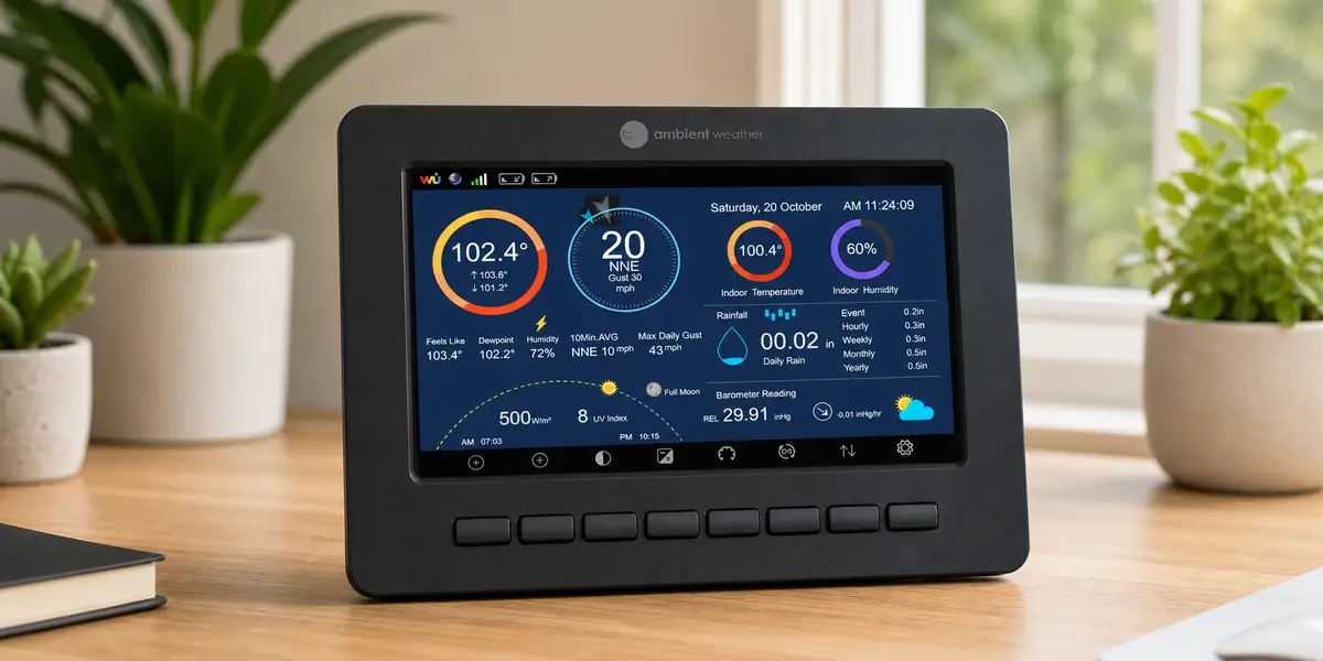 Ambient Weather WS-2000 TFT console on a home-office desk