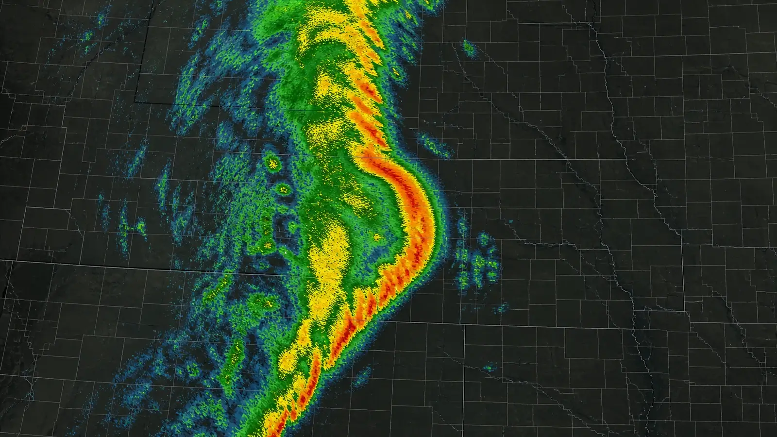 Conceptual radar image of a long squall line with one pronounced bowing segment