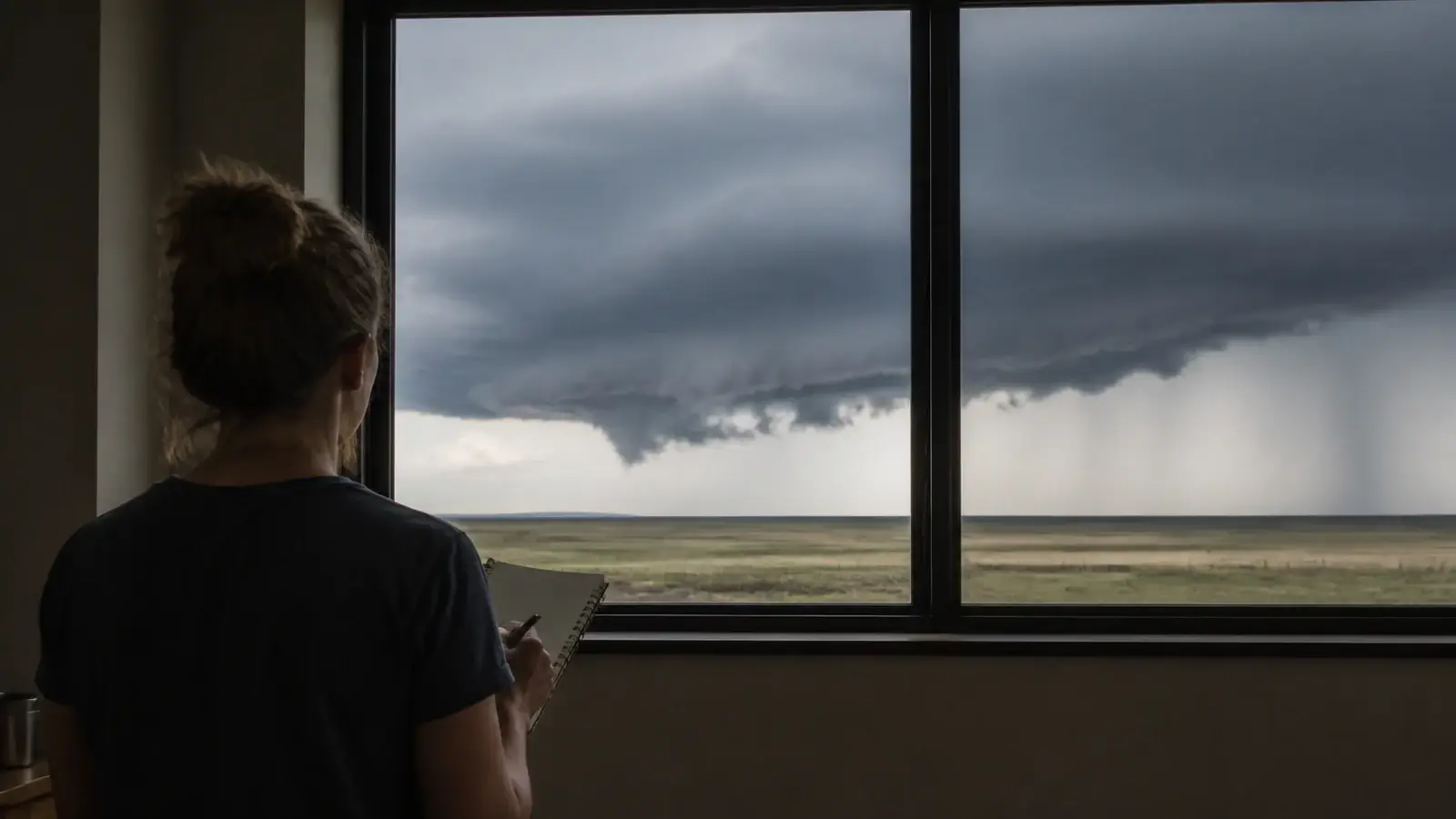 Low ragged cloud fragments beneath a dark thunderstorm base viewed from a safe distance